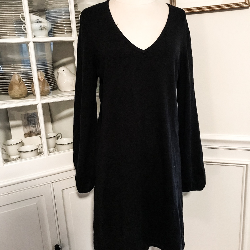 CONTEXT Bell-Sleeve Black Sweater Dress